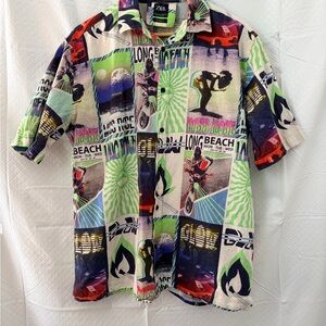 Zara Men's Graphic Shirt with Multicolor Design